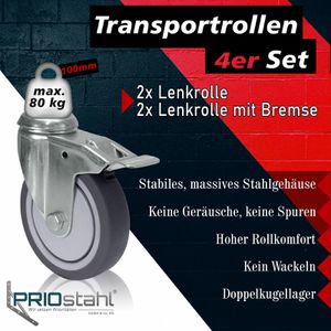 Produktbild für Möbelrolle PRIOstahl mit Rückenloch, 4-teilig