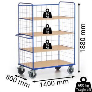 Produktbild für Etagenwagen Rollcart 08-7618, 3 Gitterwände