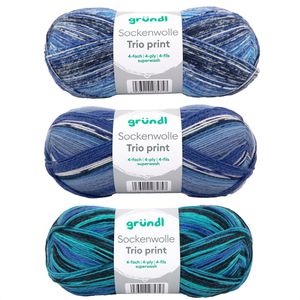 Produktbild für Häkelgarn Gründl 6229-05, Sockenwolle Trio print blau/grün mix