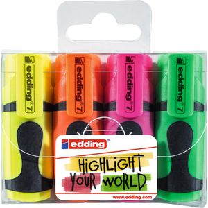 Produktbild für Textmarker Edding 7, Mini Highlighter, 4 Stück