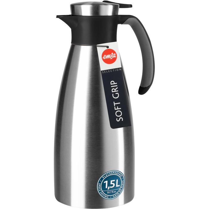 Emsa Thermoskanne Soft Grip, Quick Tip, 514499, Isolierkanne, silber