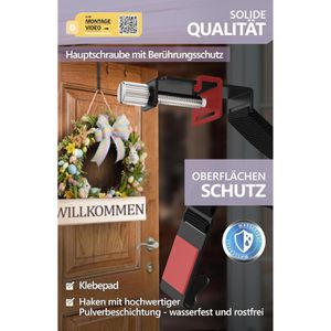 Produktbild für Türhaken 4smile für Türkranz, flexible Länge bis 50cm, schwarz