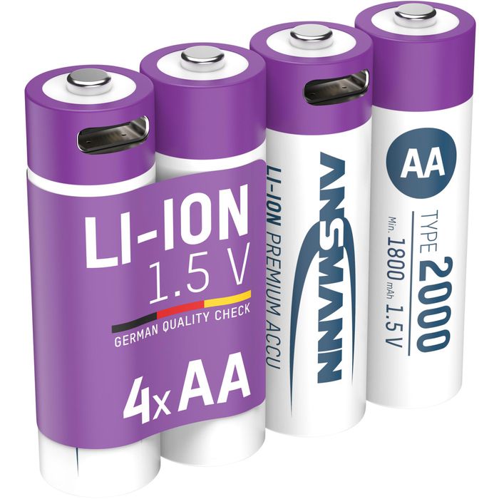 Ansmann Akkus AA, 2000 mAh, Mignon, 1,5 V, Li-Ion, USB-C Anschluss