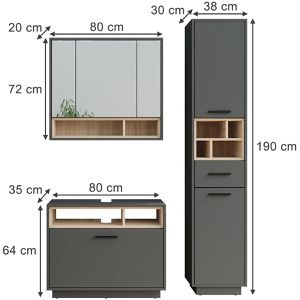 Produktbild für Badmöbel-Set Vicco Beatrice, anthrazit / sonoma eiche,3-teilig