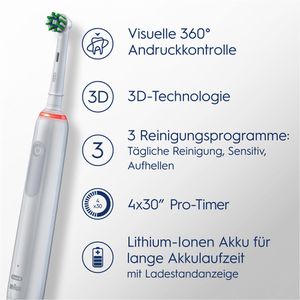 Pro 3 mit Elektrische-Zahnbürste Putzmodi, 3900 2 White/Black, AG Böttcher 3 Zahnbürsten Oral-B – Duo,