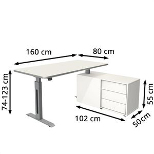 Produktbild für Schreibtisch Kerkmann Move 1 Style 1770, weiß, mit Sideboard
