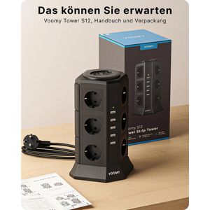Produktbild für Steckdosenwürfel Voomy Power S12, 2m Kabel