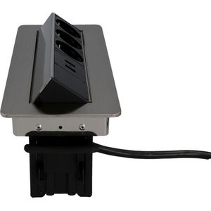 Produktbild für Einbausteckdose Unitec 308864, silber, mit 2 m Kabel, klappbar