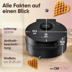 Produktbild für Waffeleisen Clatronic WA3832 Waffelautomat, 1200 Watt