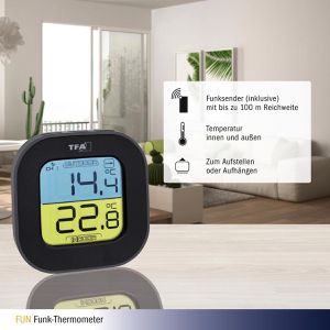 Produktbild für Thermometer TFA 30.3068.01, FUN, mit Farbdisplay, digital