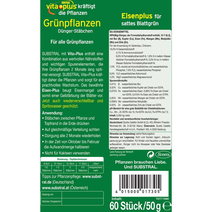 Substral Dünger DüngerStäbchen für Grünpflanzen, Spezialdünger, extra
