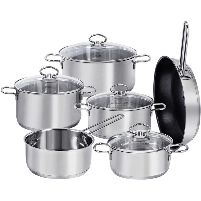 Kopf Topfset Merkur 125389, Edelstahl, induktionsgeeignet, mit 4 Glasdeckeln, 6-teilig – Böttcher AG