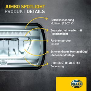 Produktbild für Zusatzscheinwerfer Hella Jumbo, 1FE 016 773-001, 12V/24V, LED