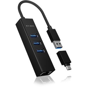 Produktbild für USB-Hub ICY-BOX IB-HUB1419-LAN, schwarz, mit LAN