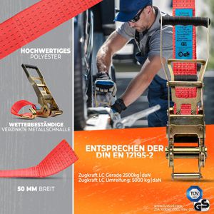 Produktbild für Spanngurt NTG rot, mit Haken &amp; Langhebel-Ratsche