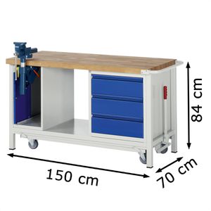 Produktbild für Werkbank Rau Basic 8183-6, blau, mit Rollen