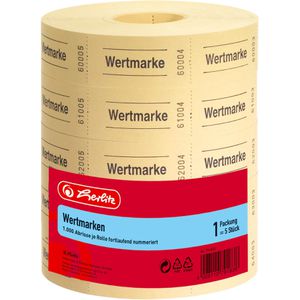 Herlitz Wertmarken 791830, Wertmarke, nummeriert, gelb, 5 Rollen a 1000 Stück