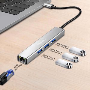 Produktbild für USB-Hub LogiLink UA0461, silber, mit LAN