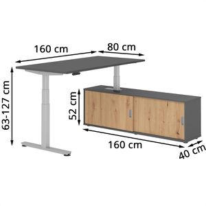 Produktbild für Schreibtisch Hammerbacher XDSM, 29702, graphit, mit Sideboard