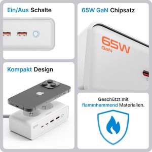 Produktbild für Steckdosenleiste Voomy Power S20 65W, mit 2m Kabel