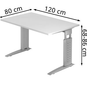Produktbild für Schreibtisch Hammerbacher U-Serie, weiß / silber
