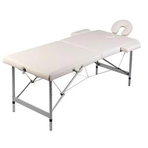 vidaXL Massageliege Massagetisch, creme-weiß, 2x klappbar, höhenverstellbar, mobil, Aluminium
