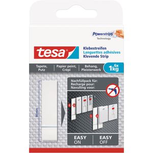 Tesa Powerstrips 77771, Tapete und Putz, bis 1 kg, weiß, 6 Stück