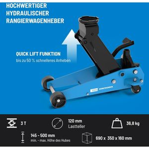 Produktbild für Rangierwagenheber Güde GRH 3/500 Q, mit Fußpedal