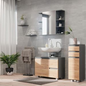 Produktbild für Badschrank Vicco J-Shape, mit 4 Füßen, eiche / anthrazit