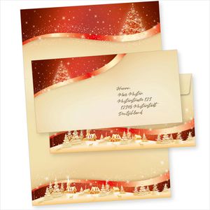 Weihnachtsbriefpapier tatmotive rot-golden, Set