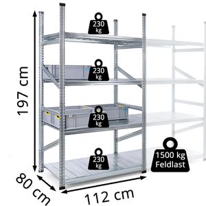 Produktbild für Schwerlastregal GEWE 810G4R, 4 Metallböden