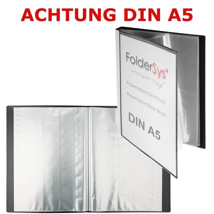 Foldersys Sichtbuch 25025-30 A5 schwarz mit Außentasche 20 Hüllen
