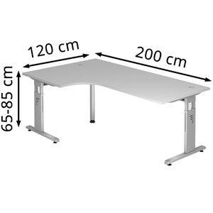 Produktbild für Schreibtisch Hammerbacher O-Serie, lichtgrau / silber