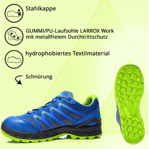 LOWA Sicherheitsschuhe LARROX Work GTX Herren, AG Halbschuhe, Böttcher Gr. 40 – Synthetik, Lo S3, CI, blue blau