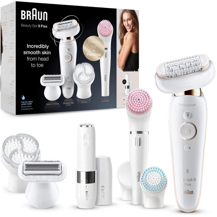 Braun Epilierer Silk-epil 9 Braun Beauty FaceSpa und – Flex 9-105 Böttcher + AG Aufsätze Set, 9 Mini-Haarentferner