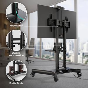 Produktbild für TV-Ständer Onkron TS1551-B, Ablage &amp; Rollen, schwarz, Metall