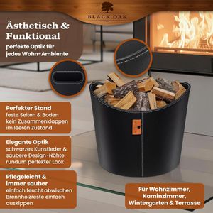 Produktbild für Kaminholzkorb Black-Oak Dakota L, mit Handschuhen, schwarz