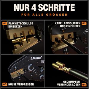 Produktbild für Crimpzange BAURIX Kairon, mit Flachsteckhülsen
