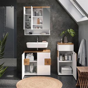 Produktbild für Badschrank Vicco Eden, weiß hochglanz / eiche