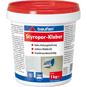 Baufan Montagekleber 102503, 1kg, Styroporkleber, schnellhaftend, weiß