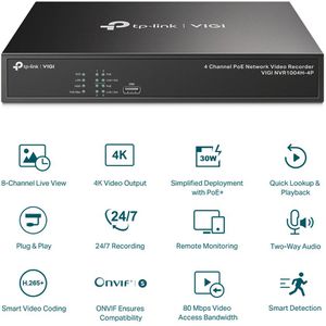 Produktbild für NVR TP-Link Vigi NVR1004H-4P, LAN, PoE, 4K