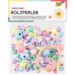 Perlen Folia 22976 Holzperlen Pastell, zur Schmuckherstellung
