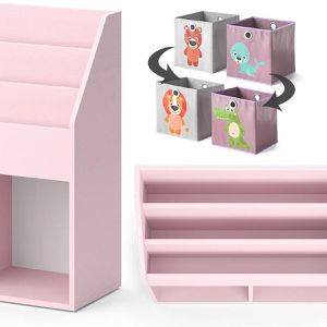 Produktbild für Bücherregal Vicco Luigi, rosa, mit 2 Faltboxen