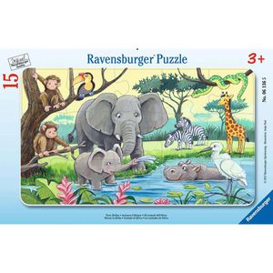 Ravensburger Puzzle 06136, Tiere Afrikas, Rahmenpuzzle, ab 3 Jahre, 15 Teile