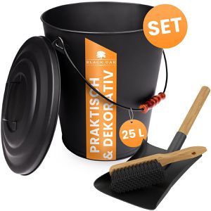 Ascheeimer Black-Oak Santorini, schwarz, Holzgriff & Deckel