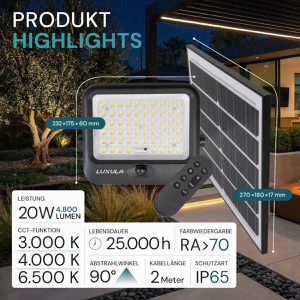 Produktbild für LED-Außenstrahler Luxula LXSO400141, mit Fernbedienung, IP65