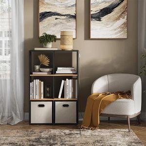 Produktbild für Bücherregal Vicco Karree, anthrazit / eiche