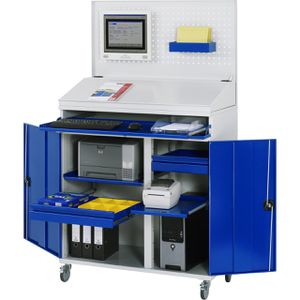 Computerschrank Rau Modell 61, lichtgrau / blau