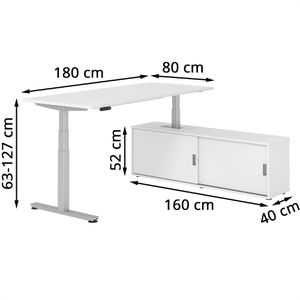 Produktbild für Schreibtisch Hammerbacher XDSM, 29788, weiß, mit Sideboard