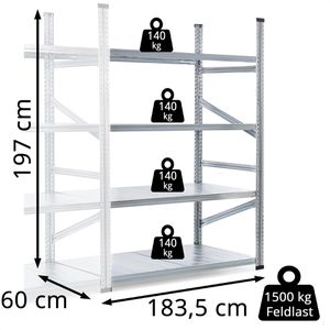 Produktbild für Anbauregal GEWE 618A4R, 4 Metallböden